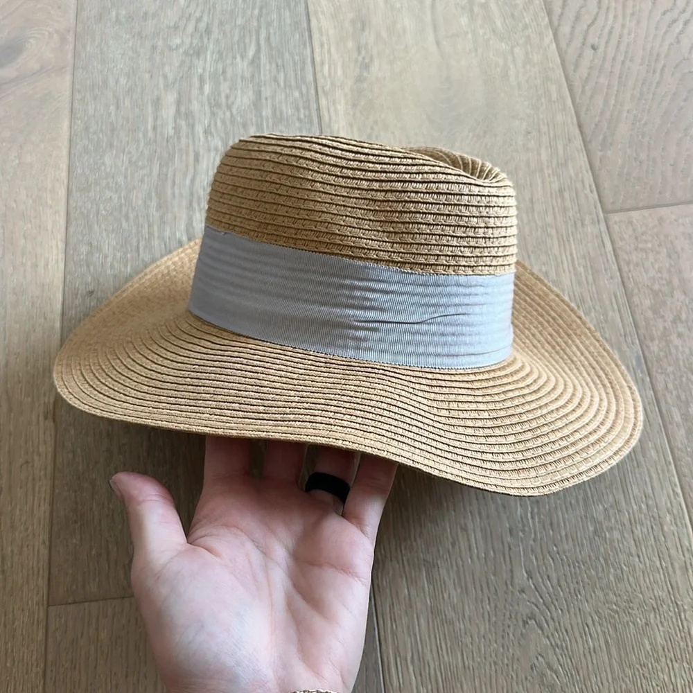 H&M Straw Hat Fedora with Blue Ribbon